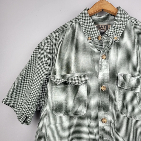 Duluth Trading Co Mens Button Down Shirt Green White Organic Cotton Size Medium - Picture 2 of 7